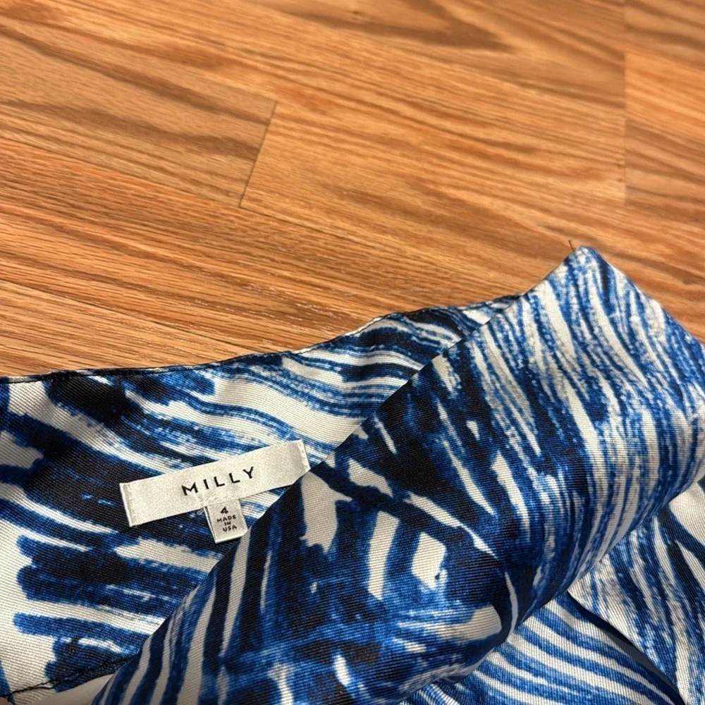 MILLY scribble print A-line midi skirt blue white size 4
